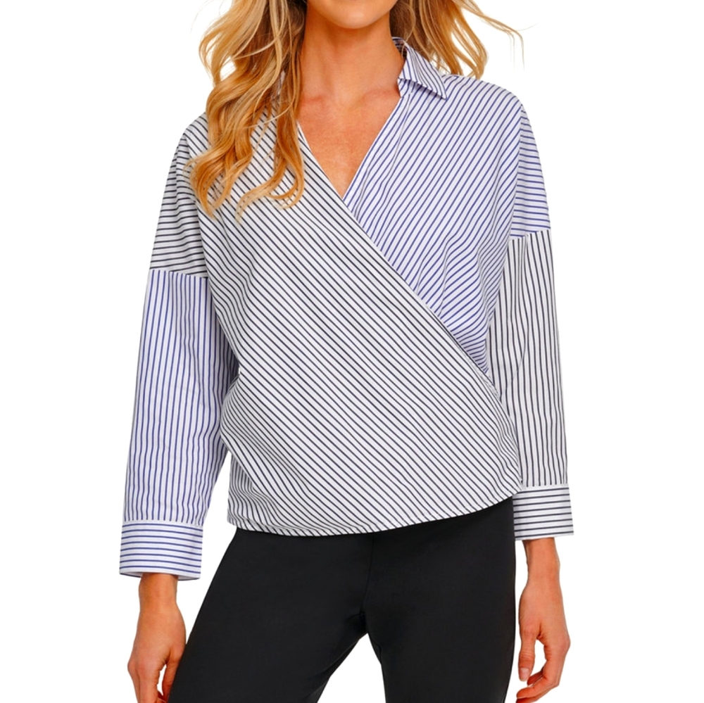 DKNY cotton striped wrap top